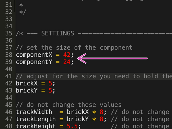 We’ll set the componentX variable in the code to 42 and set the componentY variable to 24.