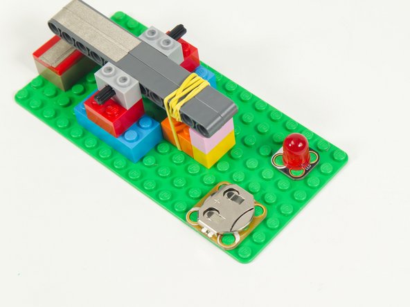 We've got just enough room on our small baseplate to fit a Crazy Circuits Battery Holder and LED.