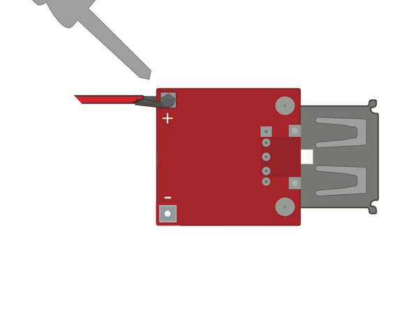 Solder the Red wire coming off the Switch to the (+) Positive terminal on the USB Circuit.