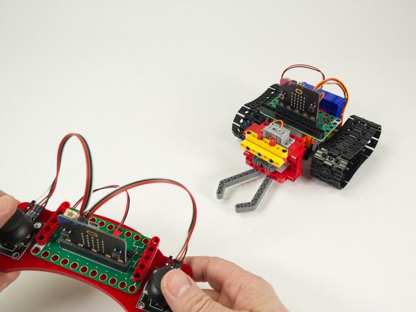 Once you've got code loaded on both micro:bits you can test using the remote control with your Tank.