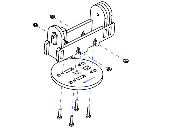 Combine the wooden parts as shown to build the center section of the tracker.