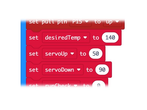 In our code we have a few variables we may need to adjust. First, you'll want to set your desired beverage temperature. You can change the desiredTemp to something besides 140 if you want.
