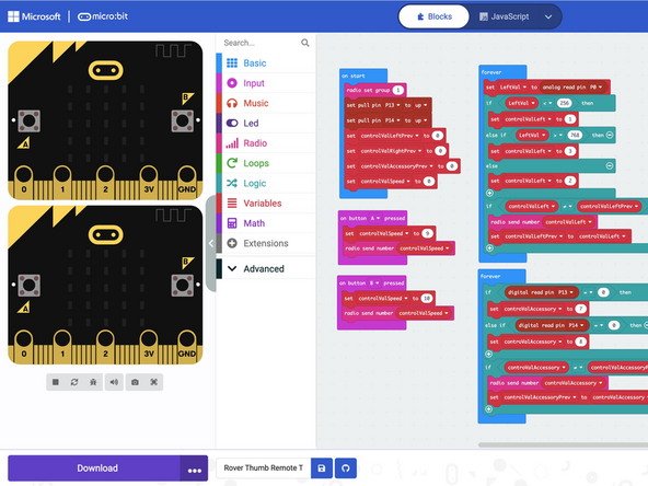 The code below is based on the Thumbstick Remote guide. To learn more about how this code works, check out that guide.