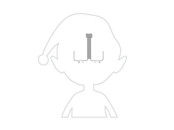 Add a tape loop to the center piece of tape, then stick the battery down to it. (Make sure you stick the negative side of the battery down.)