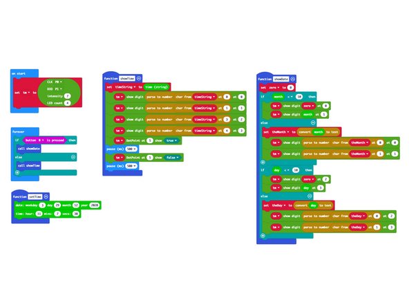 After you've set the time using the setTime function and uploading your code to the micro:bit you'll need to delete the setTime function from the on start section and upload the code again.