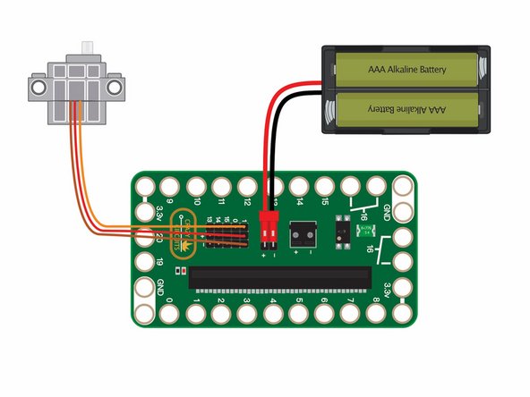 Connect your servo and battery holder to the Bit Board on Pin 1