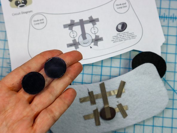 Peel the paper backing off of each hook and loop dot and place it where shown on the template.