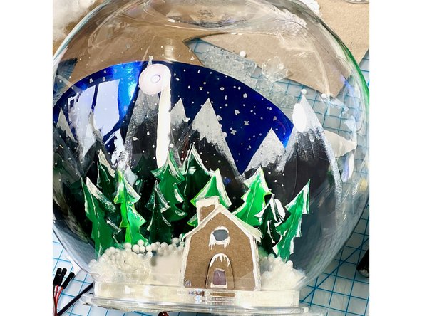 I glued everything in place with hot glue and covered everything with glitter Mod Podge to look like glittery snow.