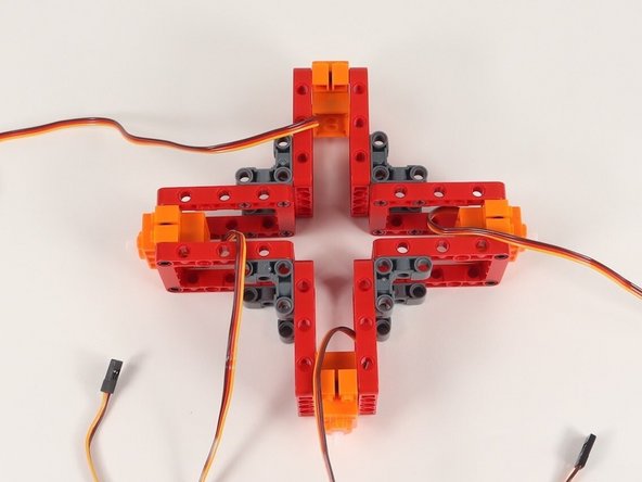 When connecting the servos, make sure all servos are aligned the same way - wires all to the right of the servo and shafts toward the bottom.