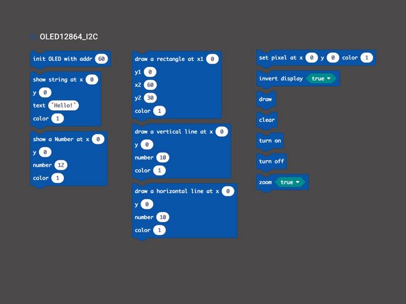 Each extension is a little different, so check out the commands that each offers. We used the OLED12864_I2C extensions for our code. (And if you use our code it will automatically load it for you.)