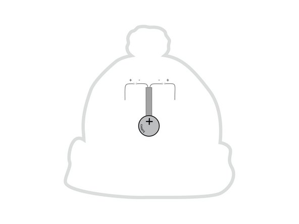 Add a tape loop to the center piece of tape, then stick the battery down to it. (Make sure you stick the negative side of the battery down.)