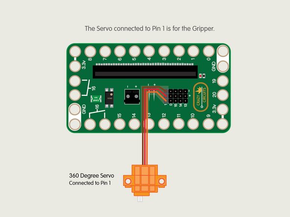 Plug in the servo connector with the orange wire next to the numbered pins. The red wire will then be in the + (positive) column and the brown wire will be in the - (negative) column.