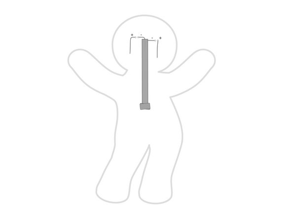 Add a tape loop to the center piece of tape, then stick the battery down to it. (Make sure you stick the negative side of the battery down.)