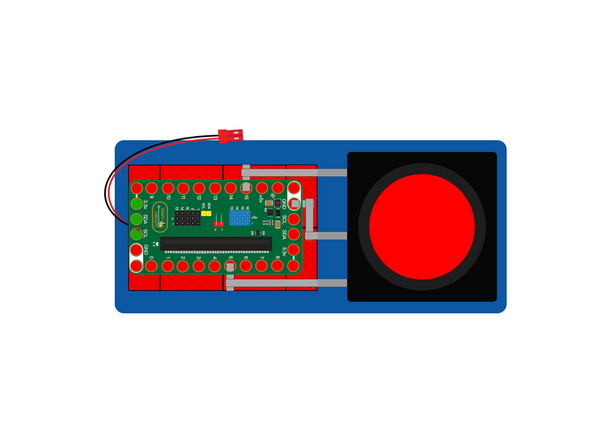 We can now add the button, and connect it using Maker Tape to the connections leading to the pins on the Bit Board.