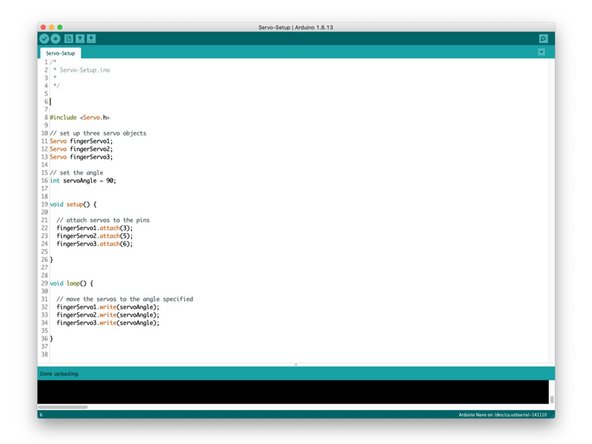 Before you continue remove the LEGO beams from the servos. We're going to set the servos to the 90 degree angle so they are at the midpoint.