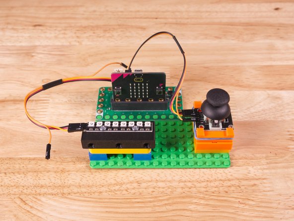 We used a 3D printed part we designed to hold the Thumbstick in place on a LEGO baseplate.