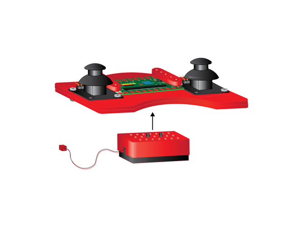 Attach the battery pack by pressing the exposed ends of the pins in the battery pack into the grid of holes on the underside of the remote body.