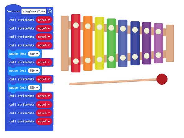 We've got a special function in our code called songFunkyTown which will play the notes to the popular 1980's hit by Lipps Inc. when you press the button connected to Pin 15.