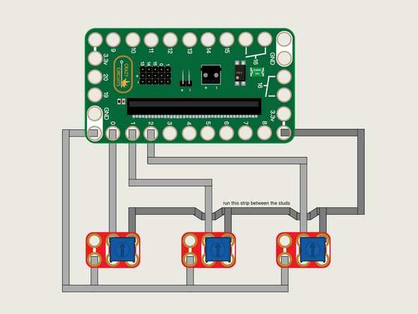 We're going to mount our Crazy Circuits Bit Board and other components to a LEGO baseplate and use Maker Tape to connect three Potentiometer Chips.