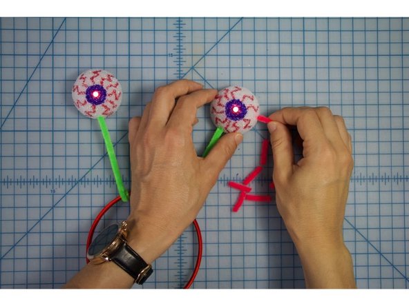 Press each pipe cleaner piece into the eyes in a fan pattern.