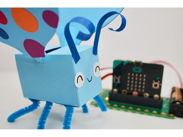 Botterfly is friendly but a little skittish — so if you move your hand close to the micro:bit, it should flutter its wings!