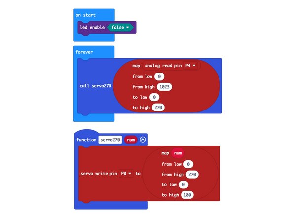 Here's our fourth code example, LC270 Servo 4: https://makecode.microbit.org/_UioEuEVag...