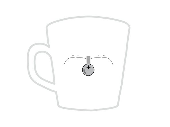 Add a tape loop to the center piece of tape, then stick the battery down to it. (Make sure you stick the negative side of the battery down.)