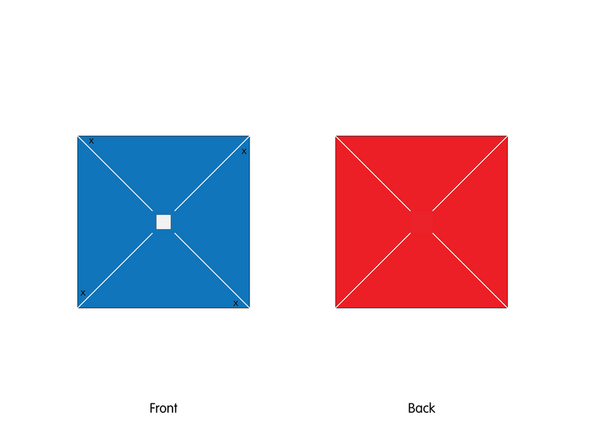 Add a small square of double sided foam tape to the center of the pinwheel template, on the Front.