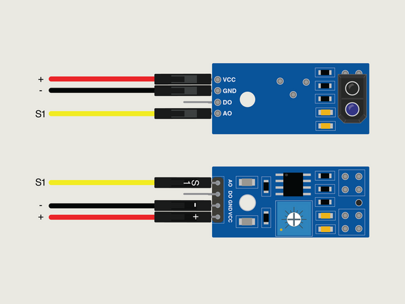 Because the sensors are already mounted it may be a challenge to read the text on them, so use this step to determine orientation and wire connections.