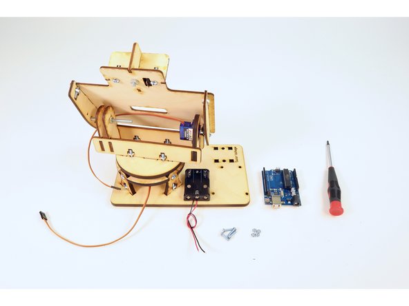 Gather the Arduino, four (8-32 3/4") screws, four (8-32) nuts and the assembly from the previous step.