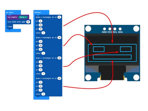 The OLED Display isn't just limited to text. You can also draw lines and rectangles, as well as turn on individual pixels.