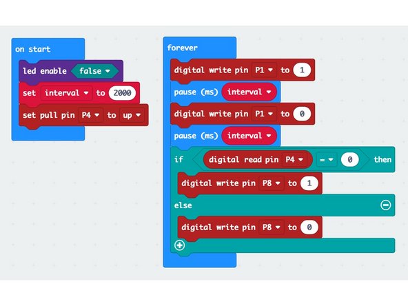 We're going to load the following code for our Blink With Pause With Button program: https://makecode.microbit.org/_2zAUuKRf9...