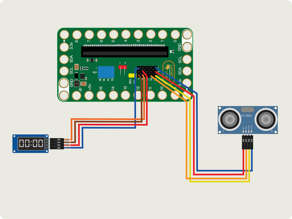 Plug the 7 Segment Display CLK into Pin 0, DIO into Pin 1, Vcc into the + (positive) column, and Gnd into the - (negative) column.