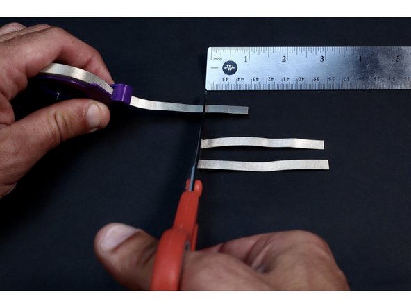 Use your ruler and scissors to measure/cut (2x)  3.5&quot; sections of conductive Maker Tape followed by (1x)  smaller 1.0&quot; section.