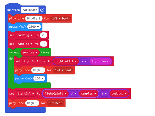 We need to calibrate the light levels in the room before the micro:bit can tell if a light is shining on it.