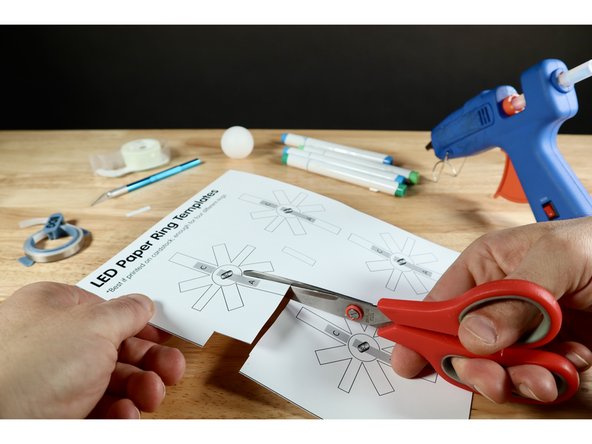 Print the template and cut out the two pieces needed for each ring. Note: The template page contains enough individual template pieces to make four total rings. We suggest using a heavier paper when printing as this will result in a sturdier project.