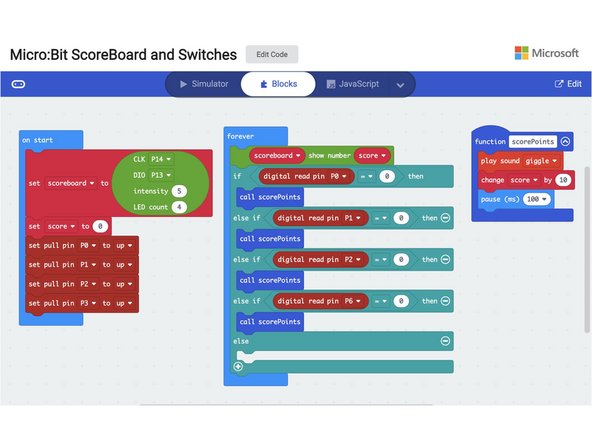 Download the code, available here: Code for micro:bit pinball scoreboard