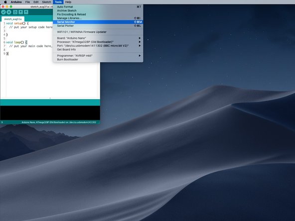 Under the Tools menu select Serial Monitor.