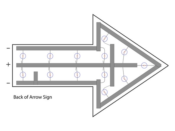 Connect all negative legs together with tape down the outside edge of the arrow.