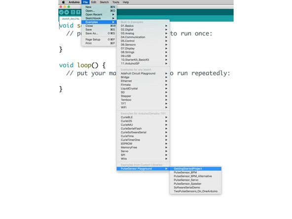 Follow the directions on http://PulseSensor.com. Connect your Robotics Board to your computer and download the Basic Code from the PulseSensor Website in order to install the Arduino Libraries. If you've not done so before, review our guide on how to use the Crazy Circuits Robotics Board.