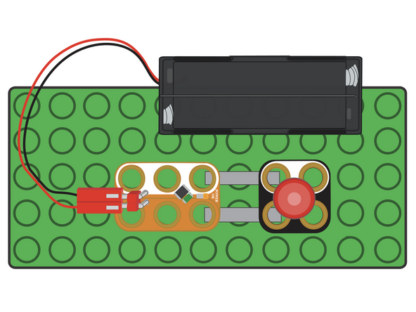 Let's create a circuit. You'll need a Power Chip, Battery Pack with batteries, Maker Tape, an LED Chip, and a LEGO Compatible surface for building.