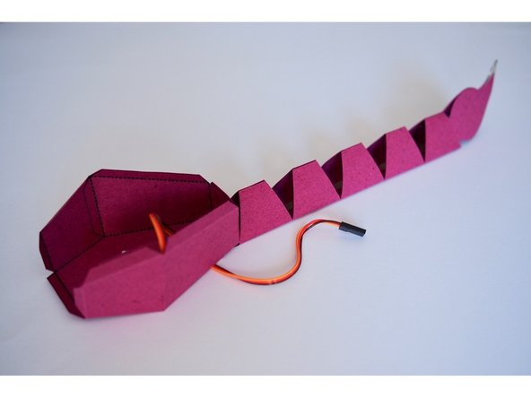 Glue the tab on the tail to the bottom of the body to attach it.