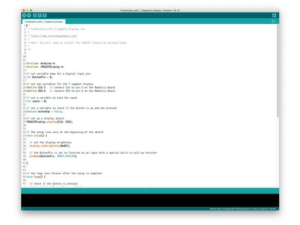Upload the Arduino sketch to the Robotics Board.