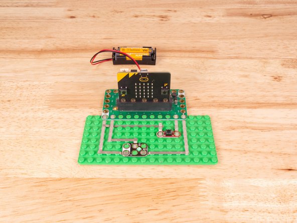 We'll connect our Button to Pin 8 and to Ground (GND) BUT! We're going to use the &quot;gutter&quot; between the LEGO baseplate studs so we can have two layers of tape that do not touch.