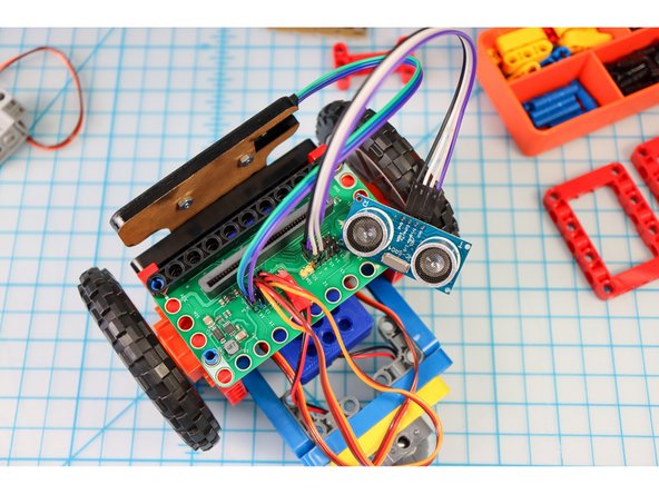 Use 4 wires to connect the Distance Sensor to the Bit Board like this: Trig to Pin 0, Echo to Pin 1, VCC to &quot;+&quot;, and GND to &quot;-&quot;.