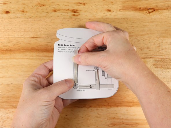 Add Maker Tape to tape path A.  over the top of the LED leg.