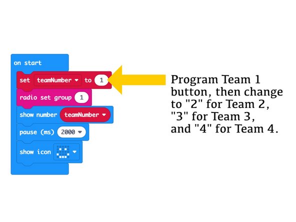 Once you load the code for the Team 1 button you'll need to change the teamNumber variable to 2 and program the Team 2 button, and so on...