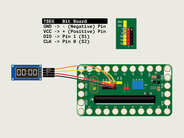 Plug the large connector (with three wires) into the Bit Board, so S1 aligns with Pin 1. This will put + (the Red wire) into + (Positive) and - (the Black wire) into - (Negative) or GND.