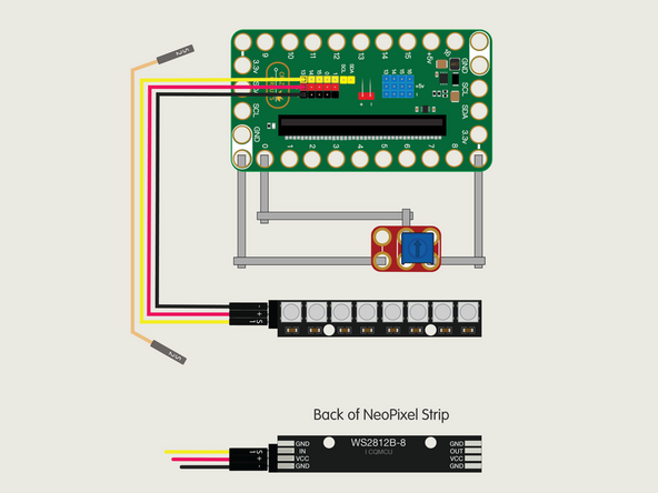 The magical thing about these “Individually Addressable” LEDs is that you don’t have to connect each LED to an individual pin on your micro:bit, you just need one signal wire along with power (Positive and Negative) to light things up.