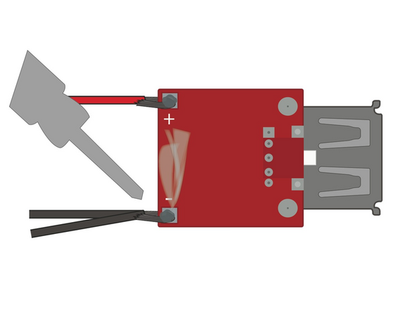 Solder the two Black wires to the (-) Negative terminal on the USB Circuit.